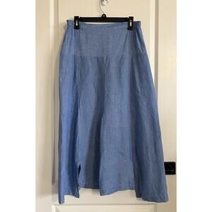 SHIRIN GUILD Blue 100% Linen Wide Leg Cropped Pants Size Large Art To Wear
